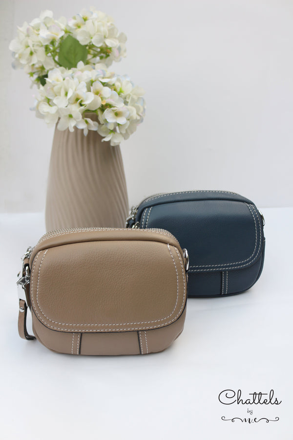 Chattels by M Keva Mini Leather Crossbody Bag- Khaki