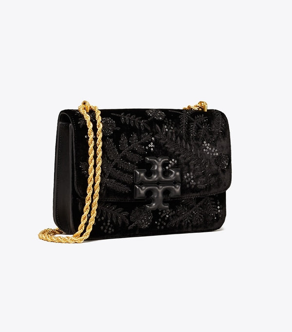 Tory Burch Eleanor small Embroidered velvet convertible shoulder bag Black