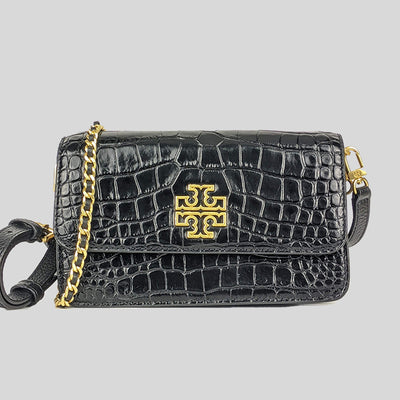 Tory Burch-Britten Croc Adjustable Shoulder Bag Black