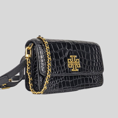 Tory Burch-Britten Croc Adjustable Shoulder Bag Black
