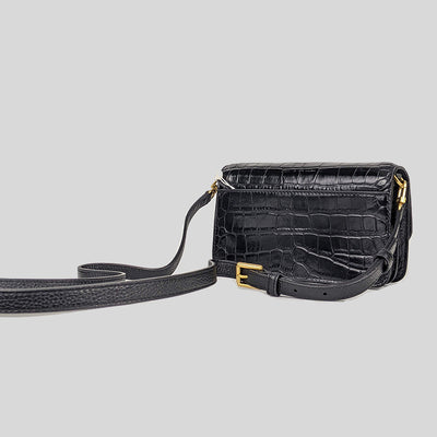 Tory Burch-Britten Croc Adjustable Shoulder Bag Black