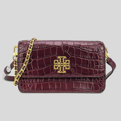 Tory Burch-Britten Croc Adjustable Shoulder Bag Claret