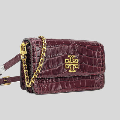 Tory Burch-Britten Croc Adjustable Shoulder Bag Claret