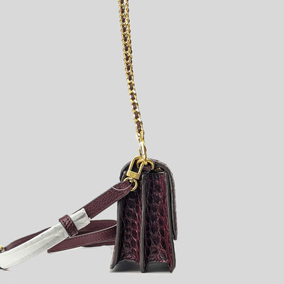 Tory Burch-Britten Croc Adjustable Shoulder Bag Claret