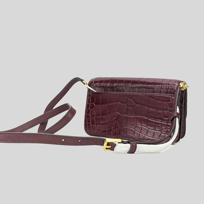 Tory Burch-Britten Croc Adjustable Shoulder Bag Claret