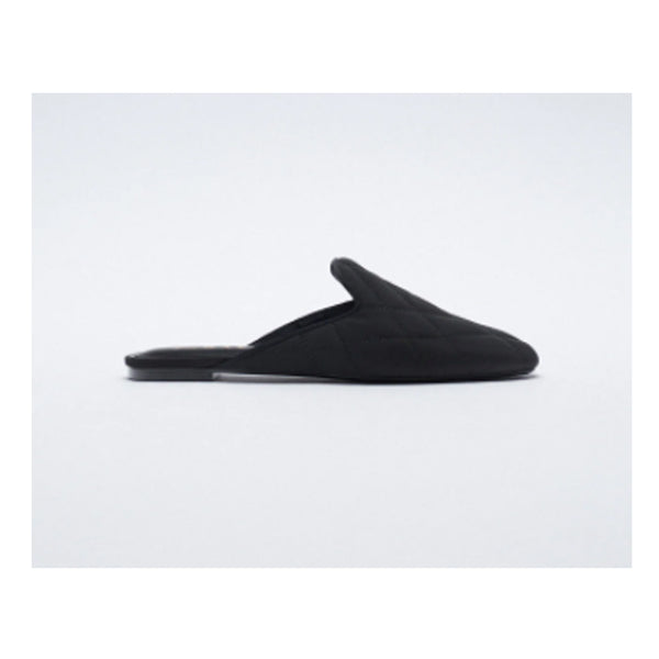 Zara- Flat Mules Available In Various Colours- Quilted Upper Square Toe.