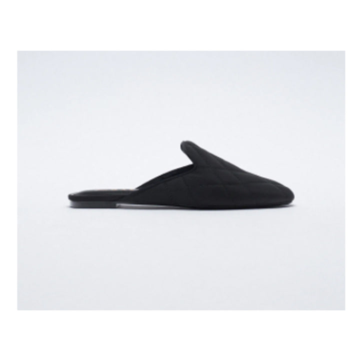 Zara- Flat Mules Available In Various Colours- Quilted Upper Square Toe.