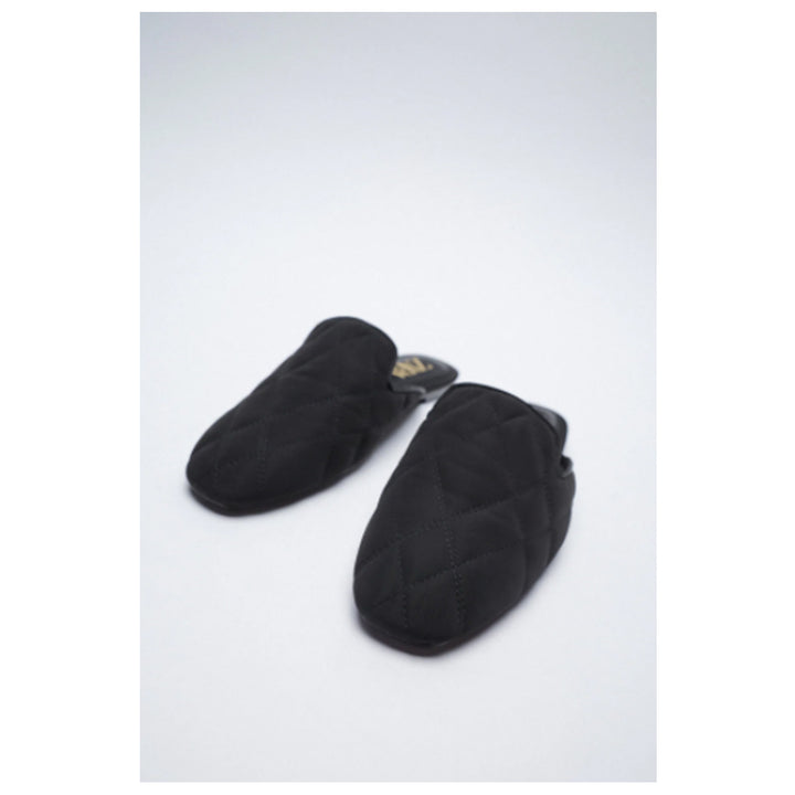 Zara- Flat Mules Available In Various Colours- Quilted Upper Square Toe.