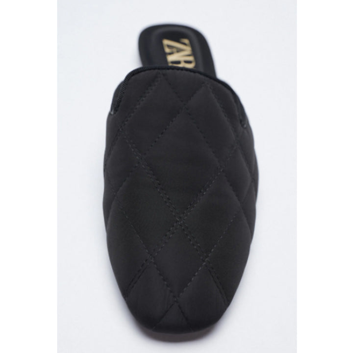 Zara- Flat Mules Available In Various Colours- Quilted Upper Square Toe.