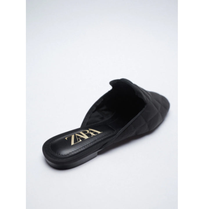 Zara- Flat Mules Available In Various Colours- Quilted Upper Square Toe.