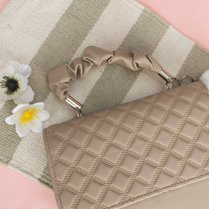 Shein - Crossbody Bag with Pom Pom Beige