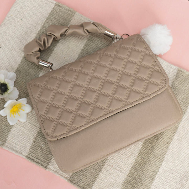 Shein - Crossbody Bag with Pom Pom Beige