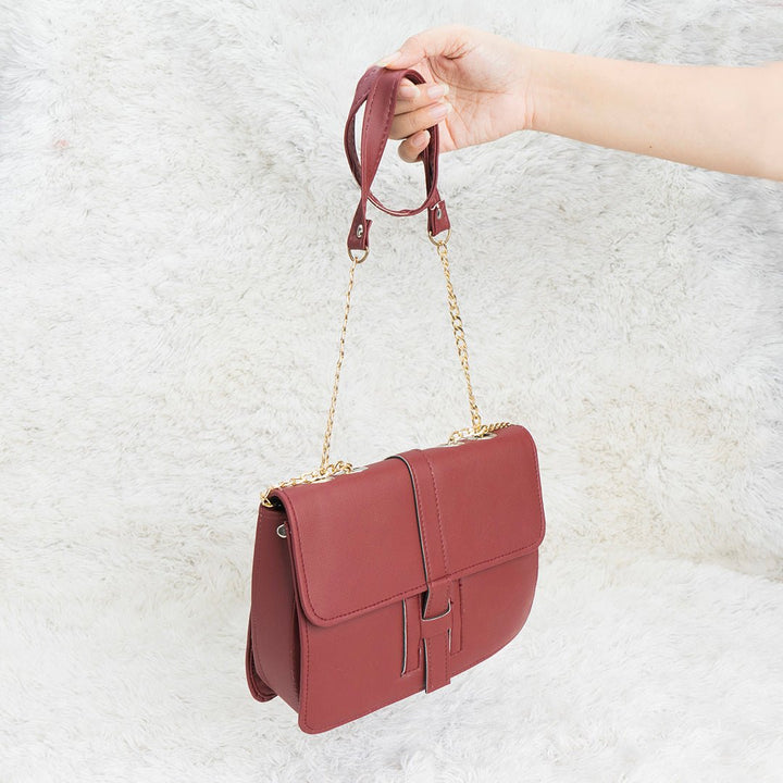 Shein - Leather Crossbody Bag Maroon