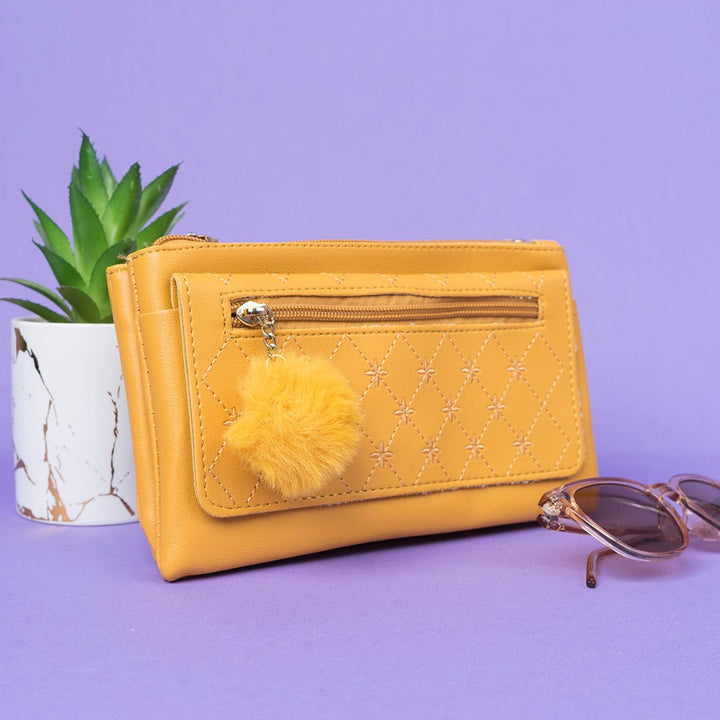Shein - Light Yellow Crossbody Bag with Pom Pom