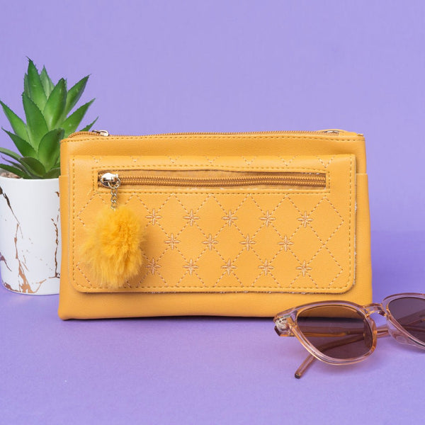 Shein - Light Yellow Crossbody Bag with Pom Pom