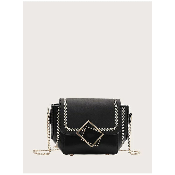 Shein- Geometric Decor Flap Crossbody Bag- Black