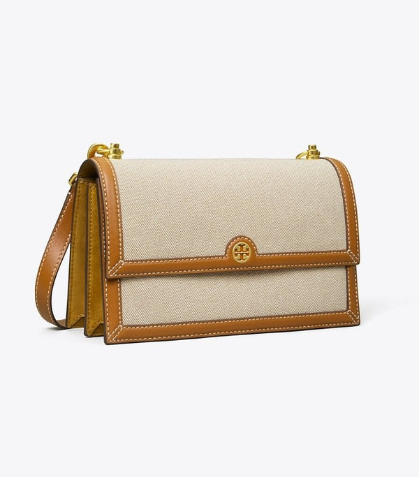 Tory Burch-T monogram Canvas Shoulder Bag Natural