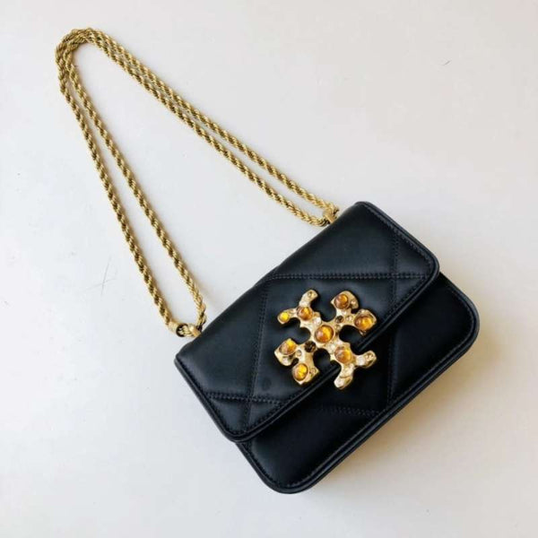 Tory Burch Eleanor Diamond Satin small convertible shoulder bag Black