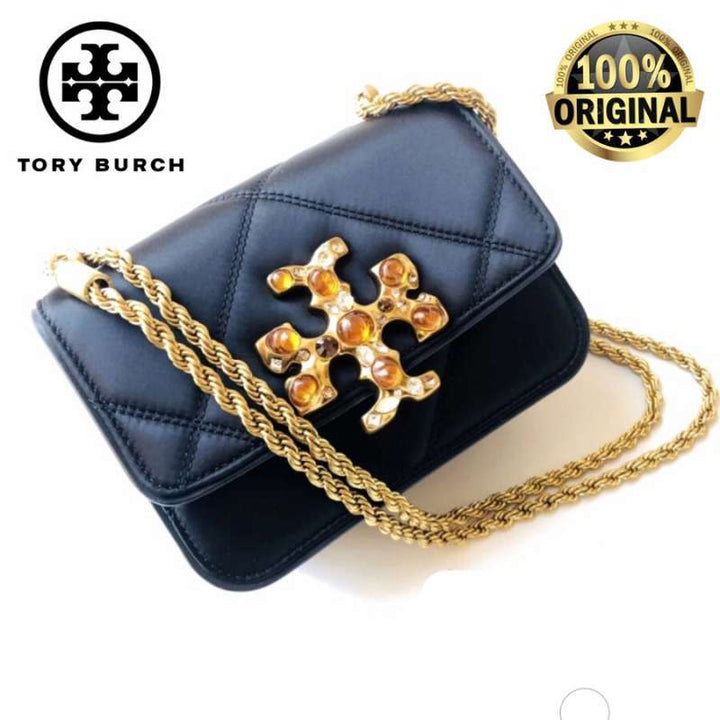 Tory Burch Eleanor Diamond Satin small convertible shoulder bag Black