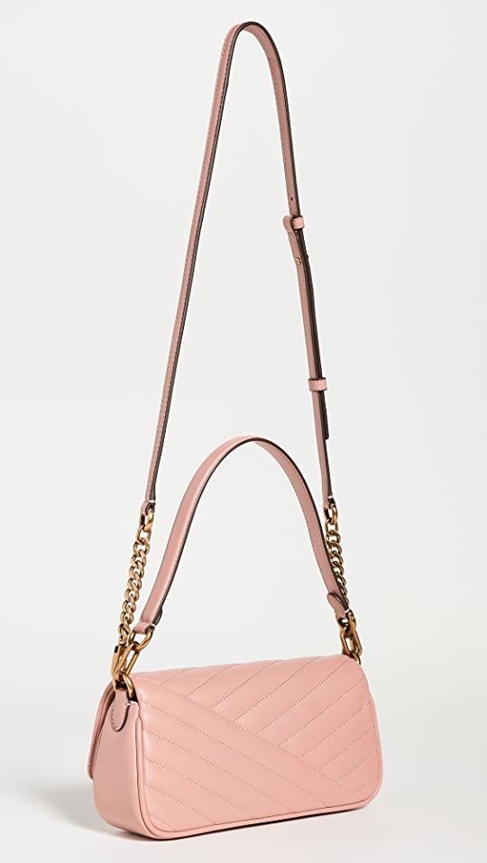 Tory Burch Kira Chevron small flap shoulder bag Meadow sweet/Rolled gold