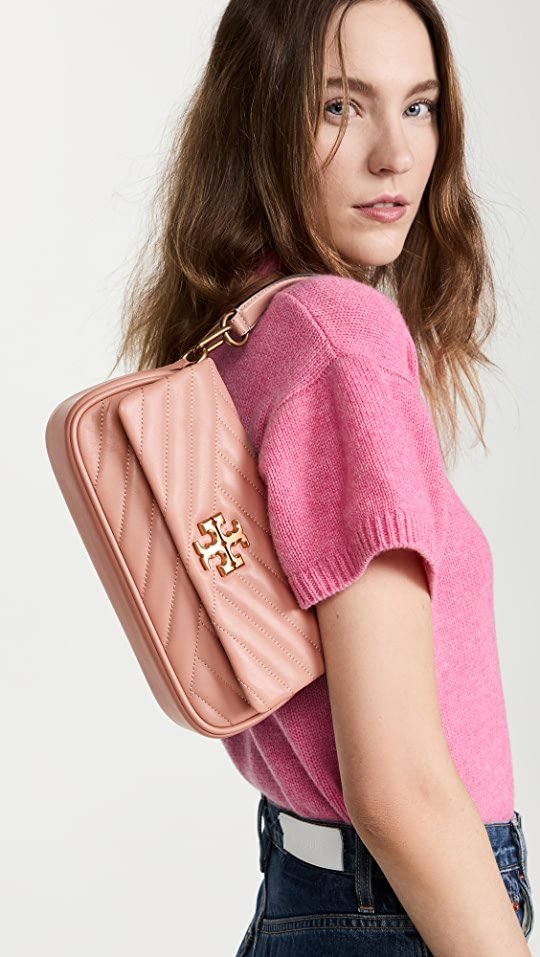 Tory Burch Kira Chevron small flap shoulder bag Meadow sweet/Rolled gold