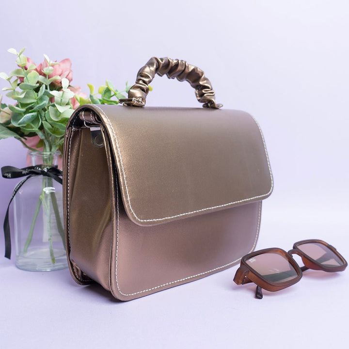 Shein - Crossbody Bag with Fluffy Handle - Gold