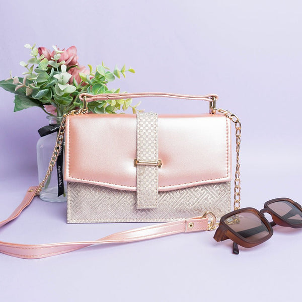 Shein - Shiny Crossbody Bag with Flap - Light Pink