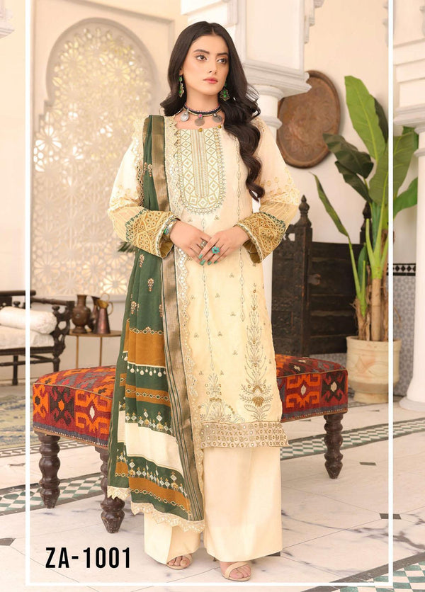Zarish By Zara Ali- Embroidered Lawn Suits Unstitched 3 Piece ZRA22F ZA-1001